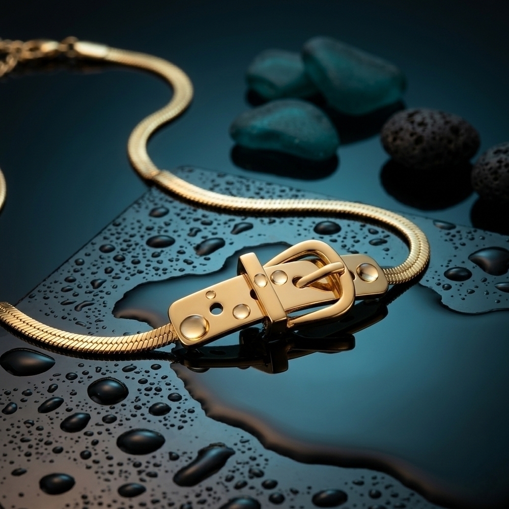 18K Gold Plated Stainless Steel Snake Chain Buckle Choker Necklace Statement